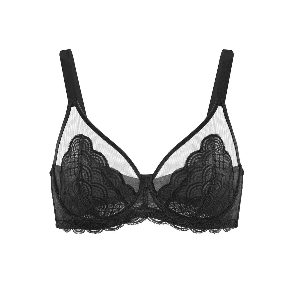 HSIA Mermaid Scales Lace Unlined Minimizer Bra Black 36C NEW